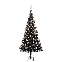 VidaXL Kunstkerstboom met verlichting en kerstballen 120 cm pvc zwart - thumbnail