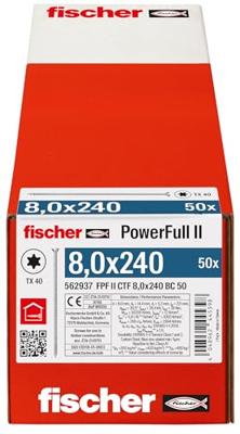 Fischer 562937 FPF II CTF 8,0 x 240 BC 50 Houtschroef 8 mm 240 mm TX Staal Galvanisch verzinkt 50 stuk(s)