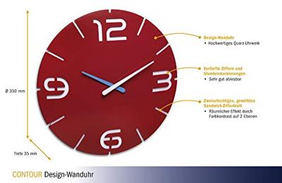 TFA Dostmann 60.3047.05 Kwarts Wandklok 35 cm x 3.5 cm Rood TFA Dostmann 60.3047.05 Kwarts Wandklok 35 cm x 3.5 cm Rood