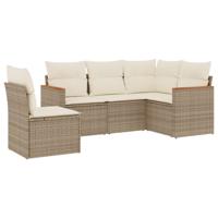 5-delige Loungeset met kussens poly rattan beige - thumbnail
