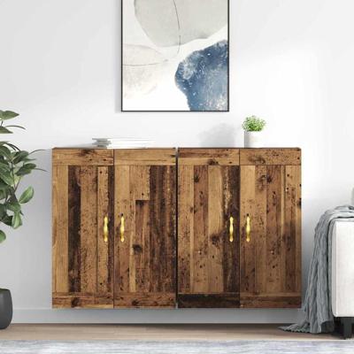 Wandkasten 2 pcs Oud Hout 69,5 x 34 x 90 cm Bewerkt hout