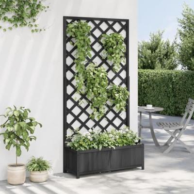 Plantenbak met latwerk massief vurenhout zwart Plantenbak met latwerk massief vurenhout zwart