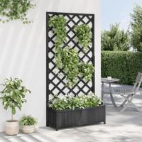 Plantenbak met latwerk massief vurenhout zwart - thumbnail