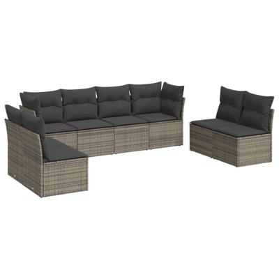 8-delige Loungeset met kussens poly rattan grijs