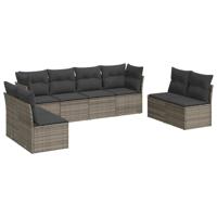 8-delige Loungeset met kussens poly rattan grijs - thumbnail