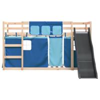 Stapelbed met glijbaan en gordijnen blauw 90x200 cm - thumbnail