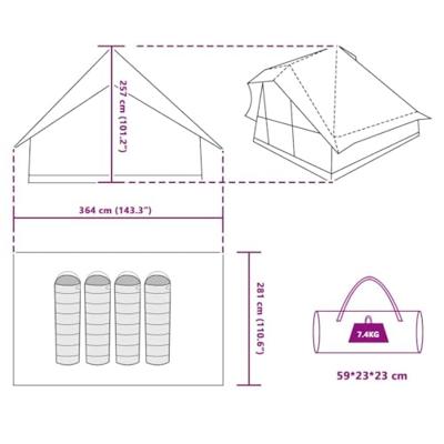 VidaXL Tipi tent met dak met opslag groen 364 x 281 x 257 cm taft VidaXL Tipi tent met dak met opslag groen 364 x 281 x 257 cm taft
