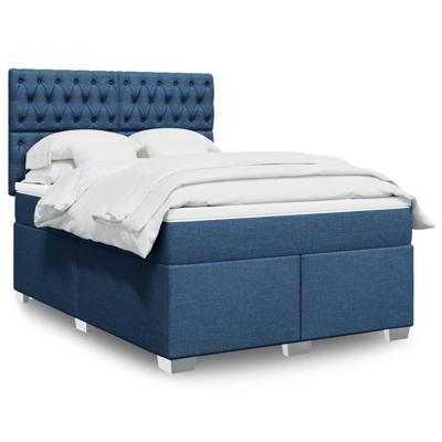 Boxspring met matras stof blauw 140x190 cm