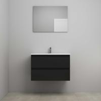 On-Line Badkamermeubelset - 80 cm - Voorgemonteerd - Acryl Wastafel - 1 Kraangat - Spiegel - Mat Zwart - thumbnail