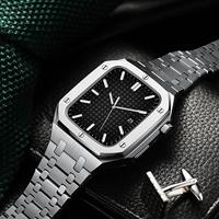 SULUET Noble Metalen Horlogeband+Case Voor Apple Horloge Band 44mm 45mm Rvs Armband Strap voor IWatch Serie 8 7 6 SE 5 4, 44MM For 6/5/4/SE, Agaat - thumbnail