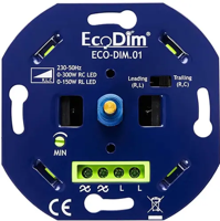EcoDim - LED Dimmer - ECO-DIM.01 - Fase Aan- en Afsnijding RLC - Inbouw - Enkel Knop - 0-300W - thumbnail
