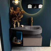 MONDIAZ RIVA 100cm badmeubel onderkast / planchet kleur Smoke met 1 lade. Wastafel DULCET rechts 1 kraangat kleur Dark_Grey. - thumbnail