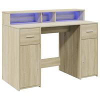 Bureau met LED-verlichting 120x55x91 cm hout sonoma eikenkleur - thumbnail