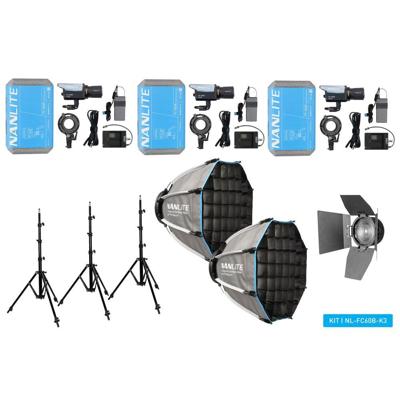 Nanlite FC-60B LED Bi-color Spot Light tripple kit (with case, light stand, fresnel and softbox)