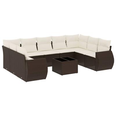 9-delige Loungeset met kussens poly rattan bruin