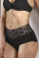 Dames taille slip Modal kant - Comfortabele kanten hoge dames onderbroek - Huidvriendelijk - 42 - Zwart | Dames slip - Onderbroek - Ondergoed - 42 - thumbnail