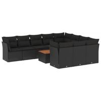 11-delige Loungeset met kussens poly rattan zwart - thumbnail