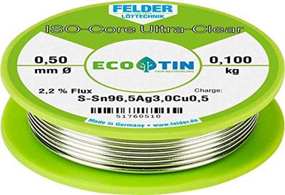 Felder ISO-Core Ultra Clear SAC305 Soldeertin Spoel Sn96,5Ag3Cu0,5 0.100 kg 0.5 mm Felder ISO-Core Ultra Clear SAC305 Soldeertin Spoel Sn96,5Ag3Cu0,5 0.100 kg 0.5 mm