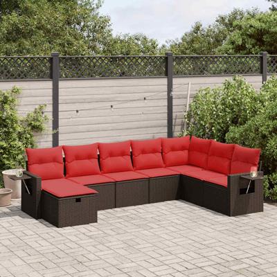 8-delige Loungeset met kussens poly rattan bruin