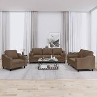 3-delige Loungeset met kussens stof bruin - thumbnail