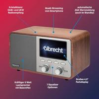 Albrecht DR 760 Radio DAB+, VHF (FM) DAB+, AUX, Bluetooth Behuizing van echt hout, Incl. luidspreker Hout, Bruin, Zilver - thumbnail