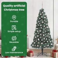 VidaXL Kunstmatige voorverlichte kerstboom met ballenset groen 210 cm - thumbnail