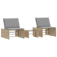 Ligstoelen 2 st met tafel poly rattan beige - thumbnail