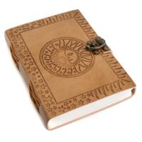 Spiritueel Notitieboekje Leer met Zon/Maan (17,5 x 13 cm) - - thumbnail