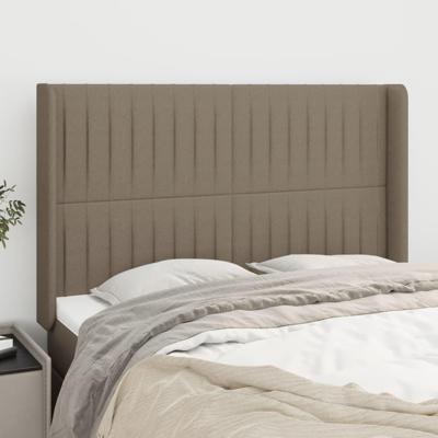 Hoofdbord met randen 147x16x118/128 cm stof taupe - thumbnail
