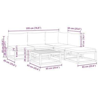 6-delige Loungeset met kussens massief acaciahout