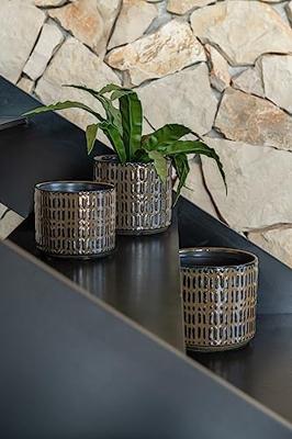 J-Line Bloempot Streep Keramiek Zwart|Bruin Medium J-Line Bloempot Streep Keramiek Zwart|Bruin Medium