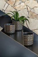 J-Line Bloempot Streep Keramiek Zwart|Bruin Medium - thumbnail