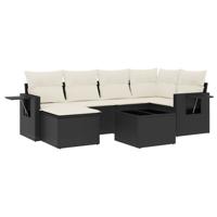 7-delige Loungeset met kussens poly rattan zwart - thumbnail