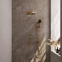 BRAUER Stripe Thermostatische Inbouw Regendouche - SET 11 - 25cm douchekop - gebogen muurarm - 3-standen handdouche - doucheslang - geïntegreerde glijstang - goud geborsteld PVD 5-GG-385 - thumbnail