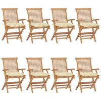 Tuinstoelen 8 st met crèmewitte kussens massief teakhout - thumbnail