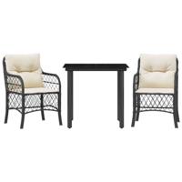 3-delige Bistroset met kussens poly rattan zwart - thumbnail