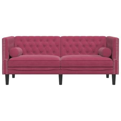 Tweezitsbank Chesterfield-stijl en bolsters fluweel wijnrood