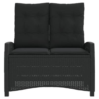 Tuinbankje verstelbaar met kussens poly rattan zwart