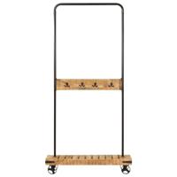 Kledingrek met wieltjes 90x35x190 cm massief mangohout en ijzer - thumbnail