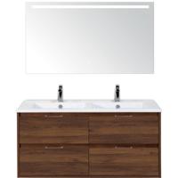 Porto Badmeubelset 120 cm - 4 Laden Walnoot - Keramische Wastafel Wit Slim met Sence Spiegel - thumbnail