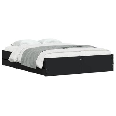 Bedframe met lades bewerkt hout zwart 140x200 cm