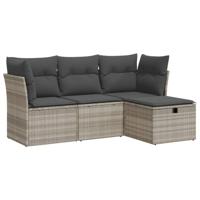 4-delige Loungeset met kussens poly rattan lichtgrijs - thumbnail