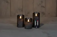 Anna&apos;s Collection LED kaars flame effect rustiek set 7.5 cm antraciet 3 stuks - thumbnail