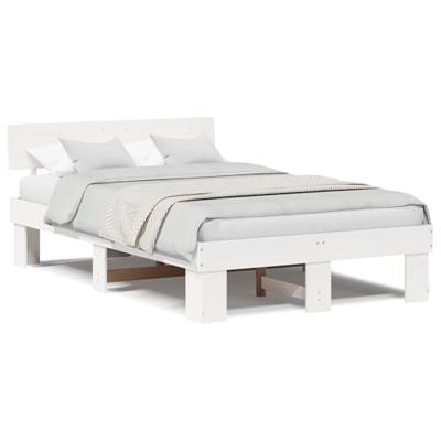 Bedframe met hoofdeinde Wit 140 x 190 cm Massief grenenhout