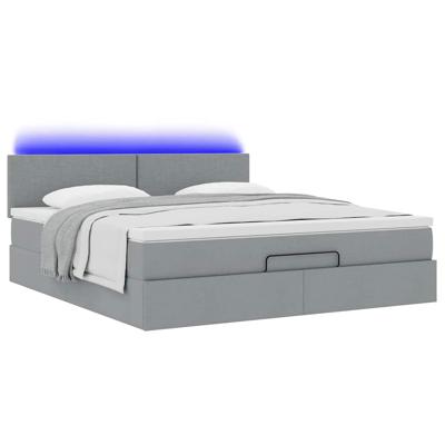 Ottoman bed met matras en LED's 120x200 cm stof lichtgrijs - thumbnail