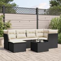 6-delige Loungeset met kussens poly rattan zwart - thumbnail