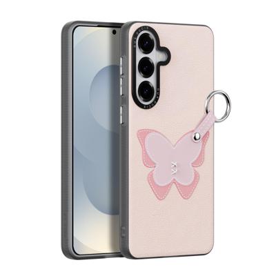 Dux Ducis Luvy Samsung Galaxy S26 Plus PU-leren backcover hoes met ringhouder - Vlinder/Lichtroze Dux Ducis Luvy Samsung Galaxy S26 Plus PU-leren backcover hoes met ringhouder - Vlinder/Lichtroze