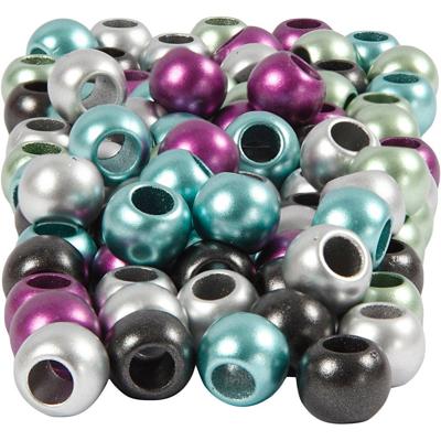 Creativ Company Pony kralen, d 10 mm, gatgrootte 4 mm, ca. 145 stuk, metallic kleuren, 60 gr, 125 ml/ 1 doos