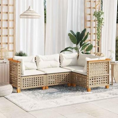 4-delige Loungeset met kussens poly rattan beige