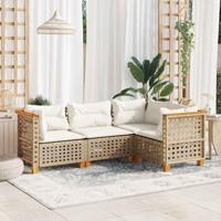 4-delige Loungeset met kussens poly rattan beige - thumbnail